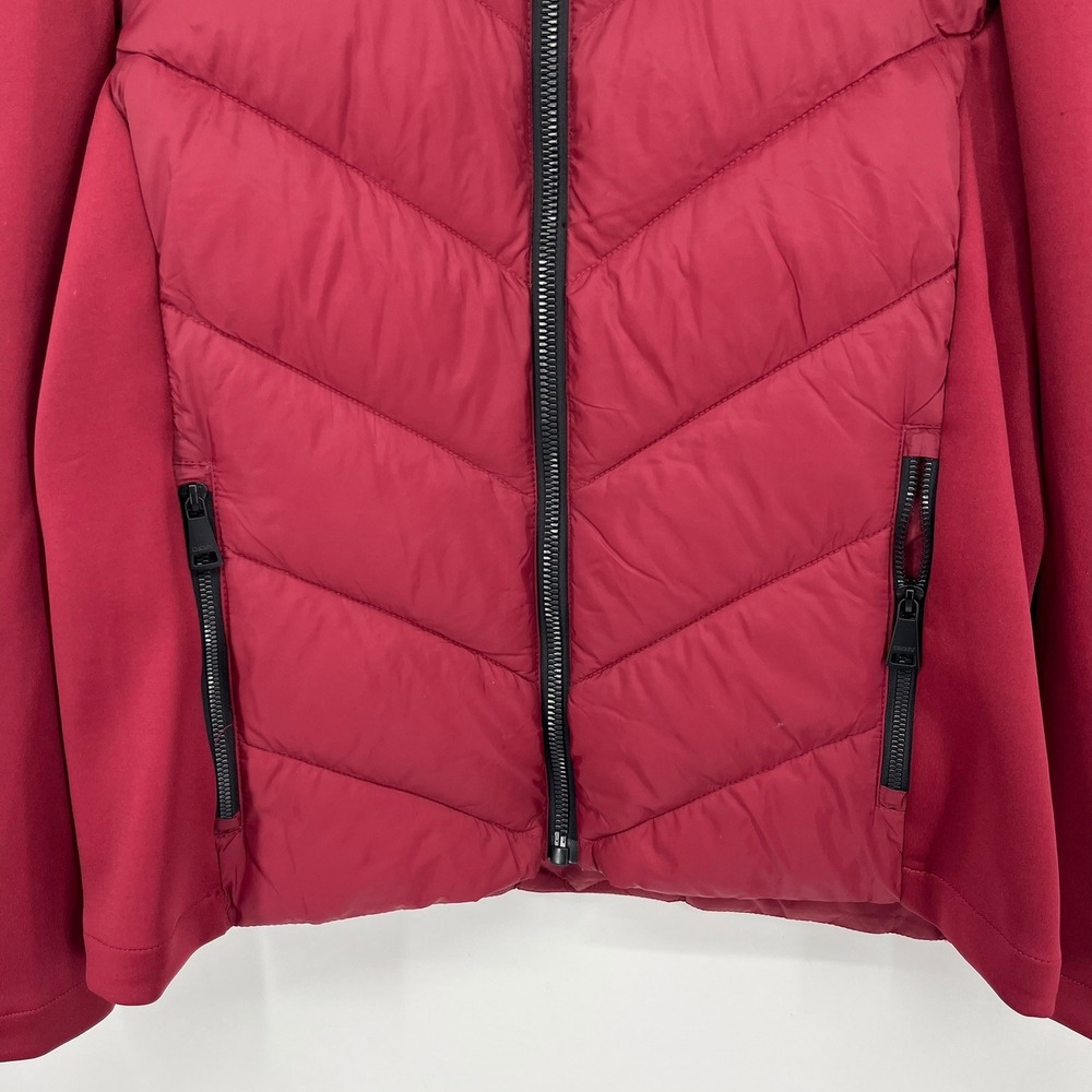 DKNY Womens Burgundy Hybrid Quilted Puffer Hooded Jacket Large Outerwear - Picture 3 of 12